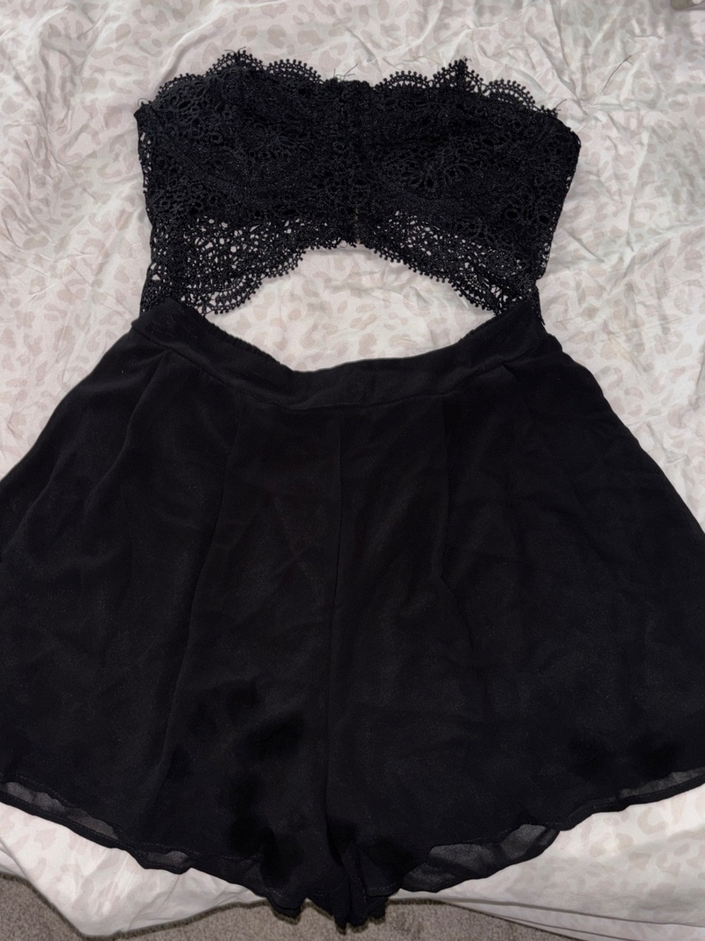 iris Black Crochet Lace Strapless Romper